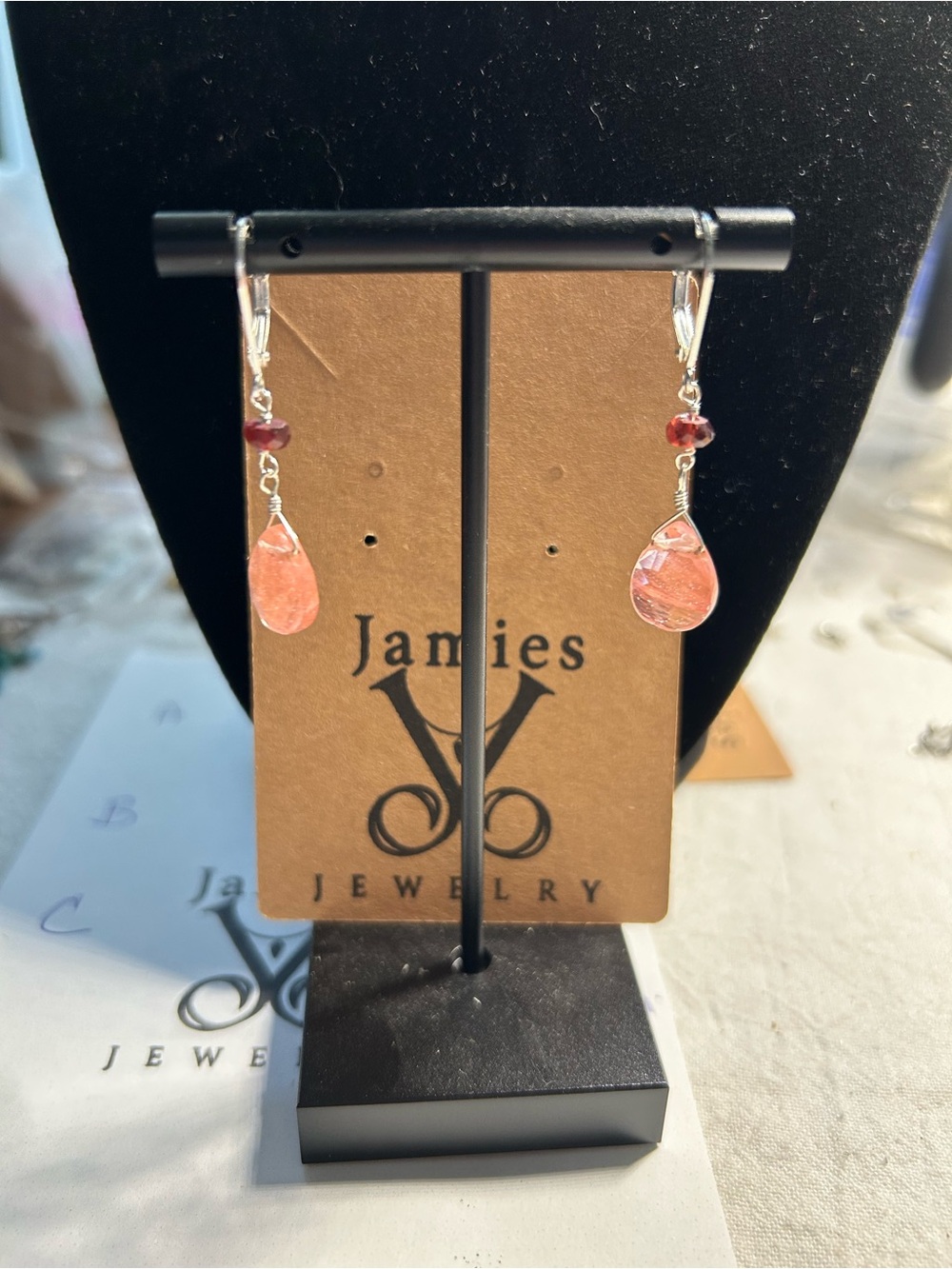 Handmade cherry quartz and garnet Teardrop Dangle Earrings